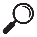 A black and white vector image of a magnifying glass.