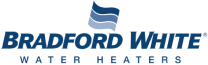 Bradford White Water Heaters logo with blue wavy lines above the company name in blue text.