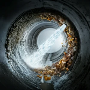 Inside look of a sewer line getting cleaned with a hydro jet