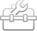 Gray outline icon of a toolbox with a wrench positioned on top, set against a black background.