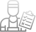 Outline icon of a person wearing a cap and apron, holding a clipboard with a checklist.