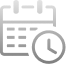 Gray icon of a calendar with a clock overlay, representing scheduling or appointments.