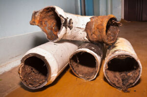 Four old, rusted pipes.