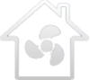 A simple house icon with a ventilation fan symbol in the center, representing home ventilation or air circulation.